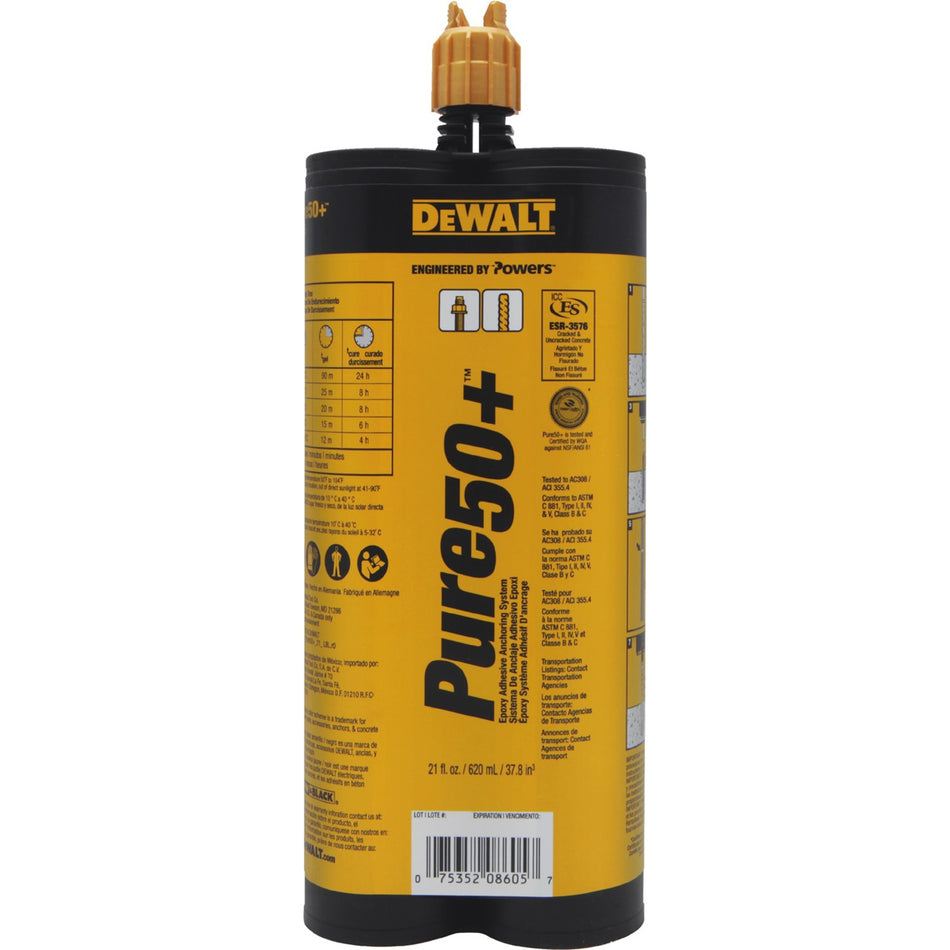 DEWALT PURE 50+ DOUBLE TUBE EPOXY 21.5oz W/ NOZZLE (12/BOX)